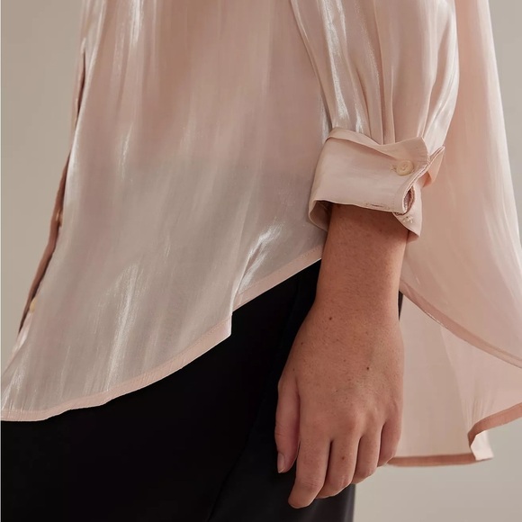 NWT By Anthropologie Silky Iridescent Buttondown Shirt - Picture 7 of 11